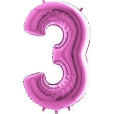 Parti Furyası 3 Yaş Balonu Rakam Balon Pembe Renk 40 Inç Folyo Balon 100 cm