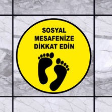 New Jargon Lütfen Sağlığınız İçin Sosyal Mesafeyi Koruyalım Zemin Sarı Siyah Renk Sticker 45 x 45 cm 5'li SYL12