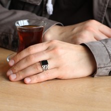 Tesbihane Zincir Tasarım Siyah Oniks Taşlı 925 Ayar Gümüş Erkek Yüzük