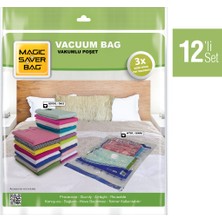 Magic Saver Bag Vakumlu Poşet Seti Çift Emniyetli Zip Turbo Valf Şeffaf PA+PE 50x70-73x130 cm