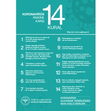 New Jargon Koranavirüs Riskine Karşı 14 Kural Mavi Zemin Yazısı Sac Malzeme 25 x 35 cm SYL36