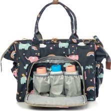 Lal Baby Baggage Bag Fil Desenli Lacivert Omuz Askılı Anne Bebek Bakım Çantası