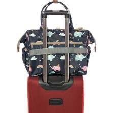 Lal Baby Baggage Bag Fil Desenli Lacivert Omuz Askılı Anne Bebek Bakım Çantası