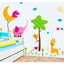 Kt Decoration Ağaç Sevimli Hayvanlar Ay Çocuk ve Bebek Odası Pvc Duvar Sticker