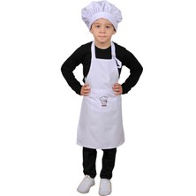 Mandalin Consept Çocuklar İçin ART17 Beyaz Baskı Desenli Şapkalı Mutfak Önlüğü