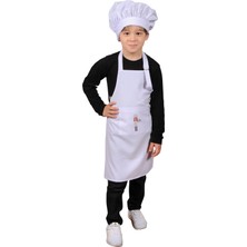 Mandalin Consept Çocuklar İçin ART13 Beyaz Baskı Desenli Şapkalı Mutfak Önlüğü