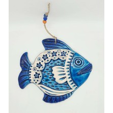 Uzman El Yapımı Seramik Nazar Boncuğu Desenli Balık Figürü Duvar Süsü