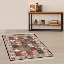 Bona Fortuna Kırkyama Patchwork Desenli Etnik Dijital Baskı Yıkanabilir Kaymaz Taban Salon Halı ve Yollu