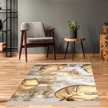 Bona Fortuna Gold Yaprak Desenli Dijital Baskı Yıkanabilir Kaymaz Taban Modern Salon Halısı ve Yolluk