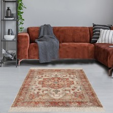 Bona Fortuna Osmanlı Motif Çerçeveli Dijital Baskı Yıkanabilir Kaymaz Taban Klasik Salon Halı ve Yolluk