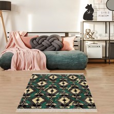 Bona Fortuna Kilim Desenli Etnik Dijital Baskı Yıkanabilir Kaymaz Taban Eskitme Salon Halı ve Yolluk