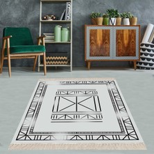 Bona Fortuna Osmanlı Motifler Desenli Etnik Dijital Baskı Yıkanabilir Kaymaz Taban Salon Halı ve Yolluk (Gri)