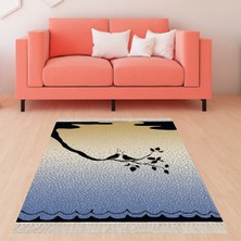 Bona Fortuna Kuş Desenli Dijital Baskı Yıkanabilir Kaymaz Taban Modern Salon Halı
