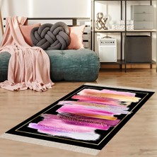 Bona Fortuna Renk Geçişli Dijital Baskı Yıkanabilir Kaymaz Taban Modern Salon Halı ve Yolluk (Siyah)