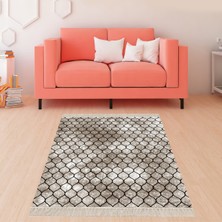 Bona Fortuna Geometrik Desenli Dijital Baskı Yıkanabilir Kaymaz Taban Modern Kilim Desen Salon Halı (Bej)