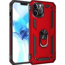 Case Street Apple iPhone 12 Pro Kılıf Tank Koruma Vega Standlı Yüzüklü Mıknatıslı + Nano Glass Kırmızı