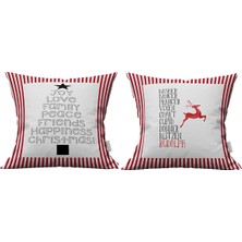 Marte Home Yılbaşı Tek Taraflı Çizgili Dekoratif Kırlent Kılıfı 2'li Set
