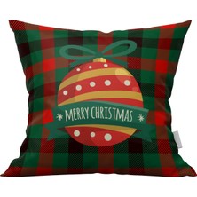 Marte Home Yılbaşı Ekose Zeminde Tek Taraflı Baskı Noel Süsü Kırlent Kılıfı