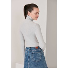 Catspy Kadın Gri Lycra Boğazlı Triko Kazak