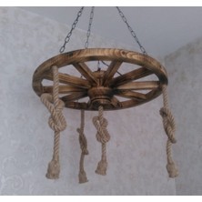 Otantik Çarşı Ahşap Halatlı Teker Avize