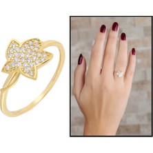 Gümüş Hediye Al Zirkon Taşlı Kır Çiçeği Tasarım Sarı 925 Ayar Gümüş Kadın Yüzük