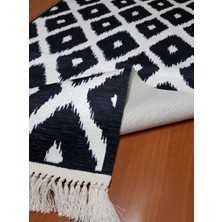 Prizma 6016 Ikat Desen Siyah & Beyaz 80 x 150 cm Kaydırmaz Halı