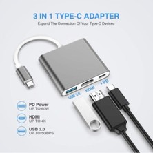 Arabulalaca Multiport 4K Type-C To 3 Portlu HDMI - USB - Type-C Çevirici Adaptör Macbook Aparat