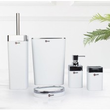 Acar Toskana Gümüş Çerçeveli Kare 5 Prç Banyo Seti Beyaz AKR-9404