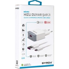 Syrox Microusb Girişli 3.0 Amper 1m Hızlı Şarj Aleti SYX-Q30