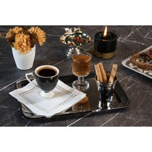 Caka Home  6'li Kokteyl Peçetesi Kare Nakışlı Keten Efektli Krem Sim