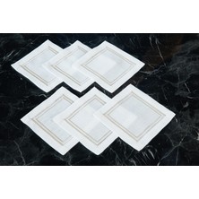 Caka Home  6'li Kokteyl Peçetesi Kare Nakışlı Keten Efektli Taş