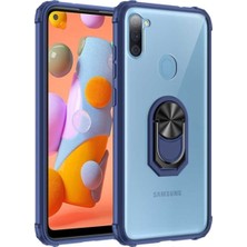 Caseart Samsung Galaxy A11 Kapak Şeffaf Yüzüklü Kenar Korumalı Standlı Kılıf - Lacivert