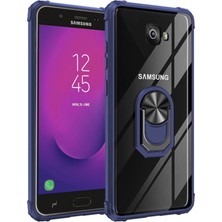 Caseart Samsung Galaxy J7 Core Kapak Şeffaf Yüzüklü Kenar Korumalı Standlı Kılıf - Lacivert