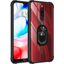 Caseart Xiaomi Redmi 8A Kapak Şeffaf Yüzüklü Kenar Korumalı Standlı Kılıf - Siyah