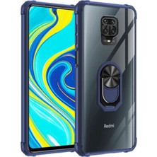 Caseart Xiaomi Redmi Note 9 Pro Kapak Şeffaf Yüzüklü Kenar Korumalı Standlı Kılıf - Lacivert