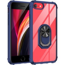 Caseart Apple iPhone Se 2020 Kapak Şeffaf Yüzüklü Kenar Korumalı Standlı Kılıf - Lacivert