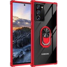 Caseart Samsung Galaxy Note 20 Kapak Şeffaf Yüzüklü Kenar Korumalı Standlı Kılıf - Kırmızı
