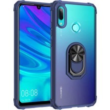 Caseart Huawei Y6 2019 Kapak Şeffaf Yüzüklü Kenar Korumalı Standlı Kılıf - Lacivert