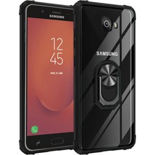 Caseart Samsung Galaxy J7 Core Kapak Şeffaf Yüzüklü Kenar Korumalı Standlı Kılıf - Siyah