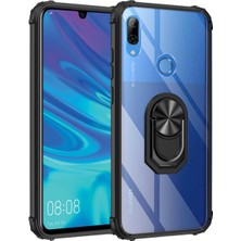 Caseart Huawei P Smart 2019 Kapak Şeffaf Yüzüklü Kenar Korumalı Standlı Kılıf - Siyah