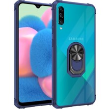 Caseart Samsung Galaxy A30S Kapak Şeffaf Yüzüklü Kenar Korumalı Standlı Kılıf - Lacivert