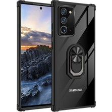 Caseart Samsung Galaxy Note 20 Kapak Şeffaf Yüzüklü Kenar Korumalı Standlı Kılıf - Siyah