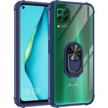 Caseart Huawei P 40 Lite Kapak Şeffaf Yüzüklü Kenar Korumalı Standlı Kılıf - Lacivert