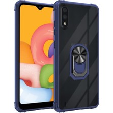 Caseart Samsung Galaxy M01 Kapak Şeffaf Yüzüklü Kenar Korumalı Standlı Kılıf - Lacivert