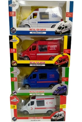 Kembay Toys Metal Çek Bırak Polis + Ambulans + İtfaiye + Jandarma 4'lü Set