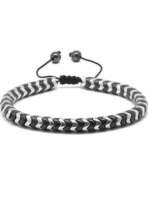 Tesbihname Yılan Tasarım Black-Silver Hematit Doğaltaş Bileklik
