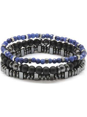 Tesbihname Küre Kesim Siyah Oniks-Lapis-Hematit Kombinli Doğaltaş Bileklik