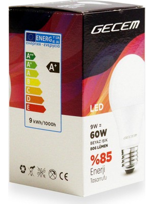 Gecem Kırılmaz LED Ampul 9W 806 Lm Beyaz Işık