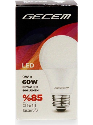 Gecem Kırılmaz LED Ampul 9W 806 Lm Beyaz Işık