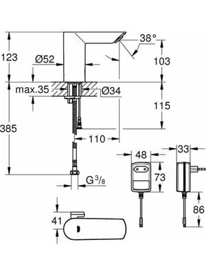 Grohe Bau Cosmopolitan Elektronik Lavabo Bataryası - 36453000